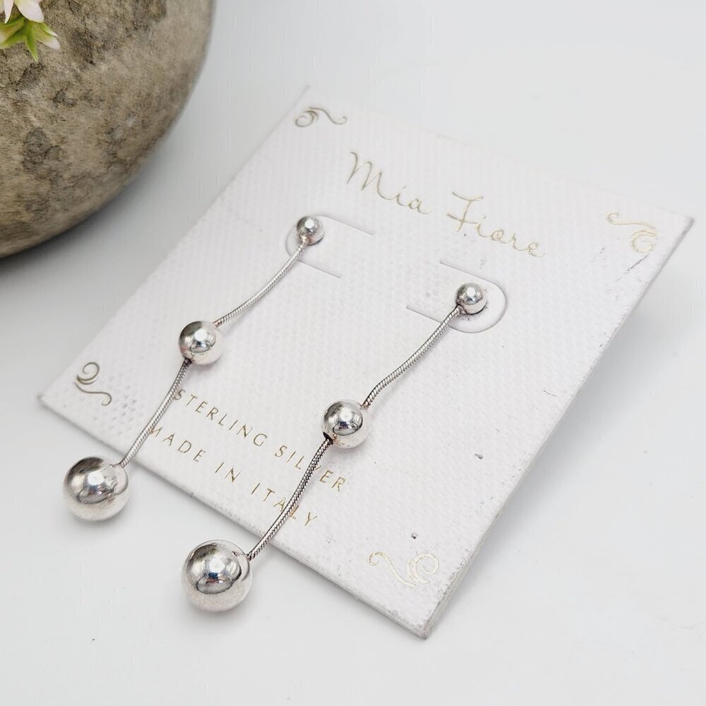 Mia Fiore Italy Graduating Ball Drop 925 Sterling Silver Stud Earrings